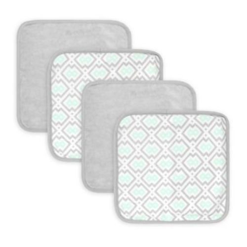 Just Bath™ by Just Born® Luxury Bath 4-Pack Geometric Print Washcloths in Blue/Grey - GREY - 4 PACK