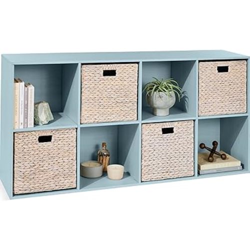 Best Choice Products 8-Cube Storage Organizer, 11in Shelf Opening, Bookcase, Display Shelf, Customizable w/ 3 Removable Back Panels – Light Blue