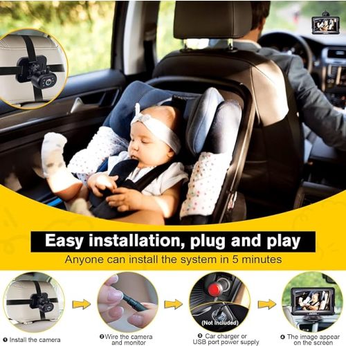 AMTIFO Baby Car Camera Easy Install: Clear Night Vision 2Mins Plug-Play Backseat Camera 360 Rotation Rear Facing Car Baby Monitor with Camera