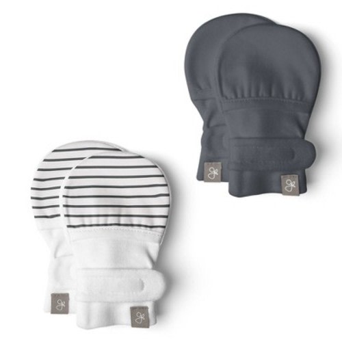 Goumi viscose from Bamboo + Organic Cotton 2pk Stay-On Mitts - 3-6m - midnight/stripe gray