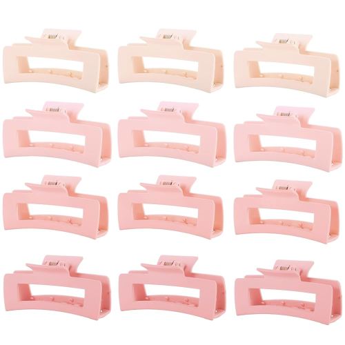 12 Pcs Pink Large Square Hair Claw Clips for Women, 4.3-Inch Matte Rectangle Claw, Strong Hold Non-slip Hair Clips for Thick & Thin Hair