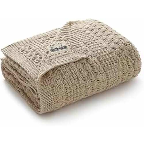 mimixiong 100% Pure Cotton Baby Blanket Extra Soft Cellular Neutral Swaddle Receiving Crib Blanket for Newborn Baby Boy Girl Size 30 x 40 inches (Camel)