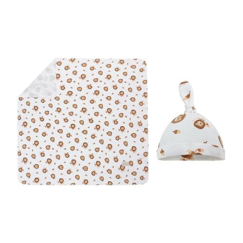 Miracle Baby Swaddle Blanket and Hat Set Newborn Swaddle Wrap Soft Stretchy Receiving Blanket for Baby Boys Girls, Large 47 x 47 inches (Lion)