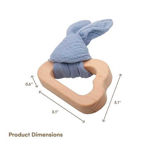 Childlike Behavior Wooden Cloud Teether - 3x3-Inch Wooden Teething Ring with Soft and Hard Surfaces and Drool Absorbent Cloth - Wooden Teether for Baby's Teething and Develop Hand-Eye Coordination