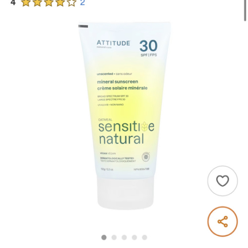 Mineral Sunscreen, Oatmeal Sensitive Natural, SPF 30, Unscented, 5.2 oz (150 g)