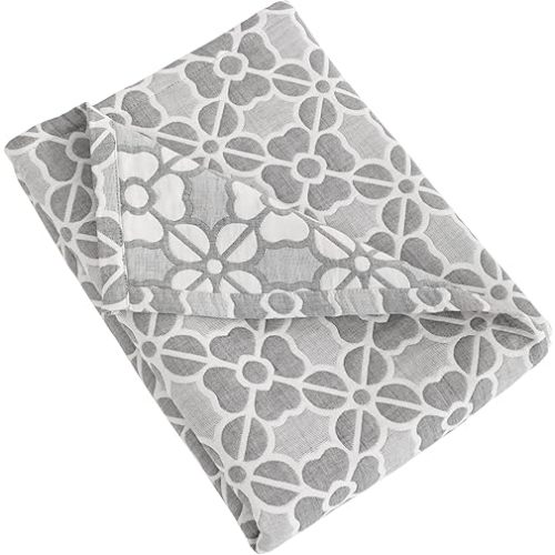 NTBAY 3 Layer Oversized Muslin Cotton Toddler Blanket, 45x60 Inches Jacquard Reversible Nursery Bed Blanket, Super Soft and Thermal Crib Blanket for All Seasons, Baby Gift, 45"x60", Grey Clover