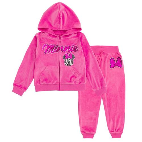 Disney Minnie Mouse Toddler Girls Velour Zip Up Hoodie And Jogger Pants Outfit Set Pink 2t