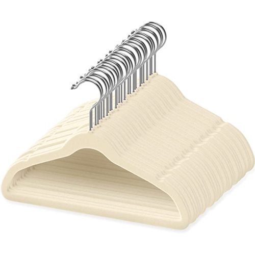 TechZoo 50 Premium Baby Velvet Hangers - 11" Inch Non-Slip Baby Hangers, Ultra-Slim Space-Saving Children Hangers - 360° Swivel Hook, Strong & Durable Infant & Toddler Clothes Hangers - Ivory - Kids