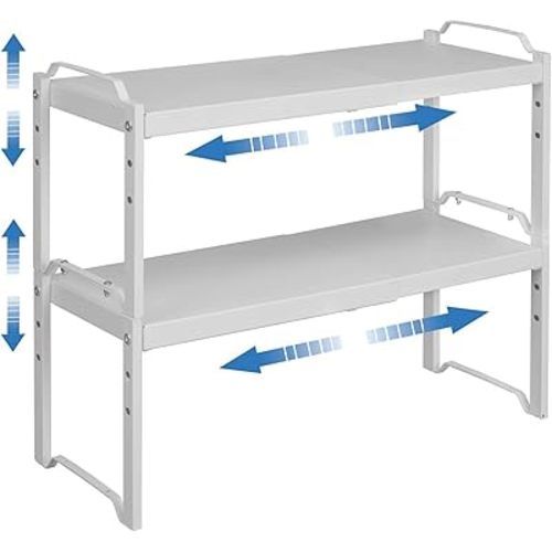 2 Pack Expandable Kitchen Cabinet Shelves Organizers, Stackable Adjustable Small Storage Shelf Rack Stand Riser For Pantry Cabinet Cupboard Kitchen Counter Organization, 22 lbs Capacity, Length:20.5"
