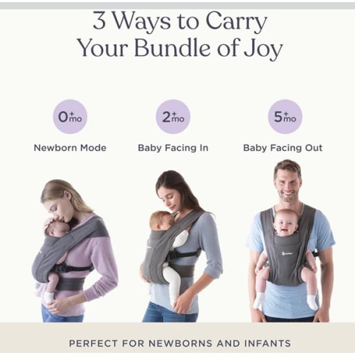 Ergobaby Embrace Baby Carrier Newborn to Toddler - Lightweight Ergonomic Baby Carriers - Cozy Essentials (7-25 Pounds), Soft Air Mesh, Soft Grey