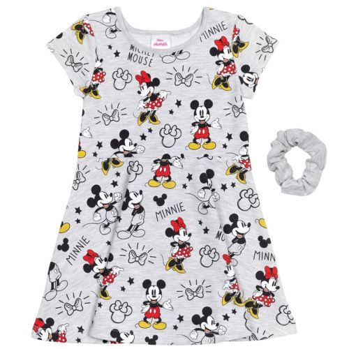 Mickey Mouse & Friends Minnie Mouse Toddler Girls Skater Dress And Scrunchie Minnie Mouse, Gray 2t