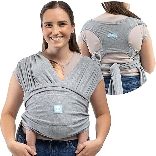 Cuddlebug CuddleCarry™ Hybrid Baby Wrap Carrier Light Easy Wear Infant Carrier, Front Carry, Adjustable Baby Wearing Wrap Newborn - Toddler, Stretchy Ergonomic Hands-Free Design, 0-36m (8-35 lbs) Grey