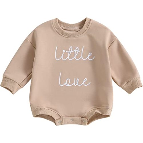 Meiweileya Baby Girl Boy Crewneck Oversized Sweatshirt Romper Onesie Little Love Bodysuit Newborn Fall Winter Clothes