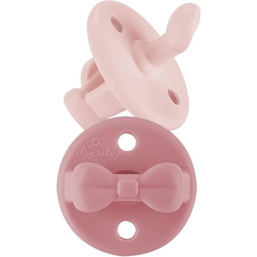 Itzy Ritzy Silicone Orthodontic Pacifiers - Sweetie Soother Pacifiers with Collapsible Handle & Two Air Holes for Added Safety, Baby Pacifiers for Ages 6-18 Months (Ballet Slipper & Primrose)