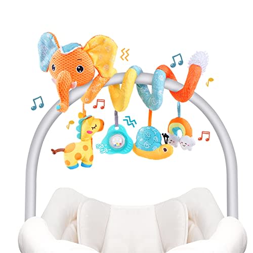 Koty Car Seat Toys, Spiral Car Seat Toy for Infant, Baby Stroller Toys Hanging Crib Activity Toy for CarSeat Crib Bed Stroller, Elephant Hanging Rattle Gifts for Babies 0-6 Months (Orange Elephant)