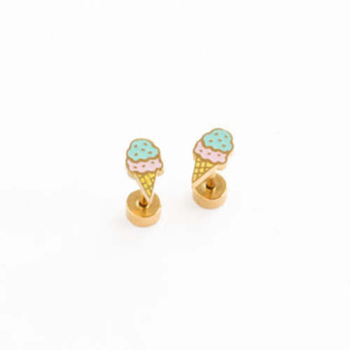 Hypoallergenic gold and enamel Ice Cream flat back Earrings – Pip Pop Post