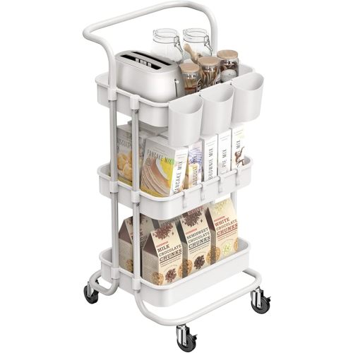 ALVOROG 3-Tier Plastic Rolling Utility Cart,Multi-Functional Storage Trolley for Office
