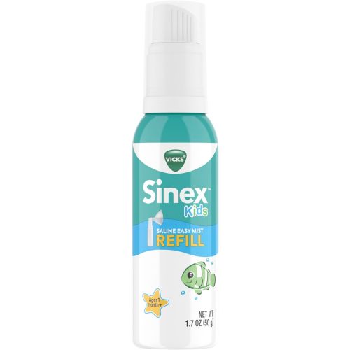 Vicks Sinex Kids Saline Easy Mist Refill, Drug Free Saline, Ages 1 Month+, Gently Clears and Soothes Everyday Stuffy Noses, Safe for Daily Use, 1.7 OZ