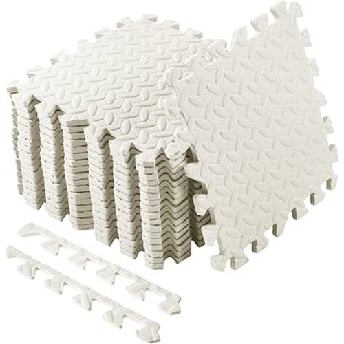 Shihanee Foam Floor Baby Tiles Foam Floor Mats Play Mats Bulk with Borders Interlocking for Kids Baby Playroom Nursery Gym (White,16ft)