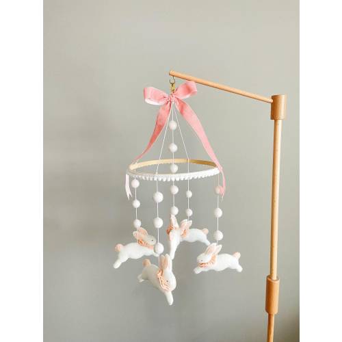 Bunny felt baby mobile, Mobile with bunnies, Bunny nursery mobile, Bunny crib decor, Bunny with bows nursery mobile, Bunny baby girl mobile