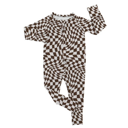 Brown Wavy Checker | Bamboo Romper