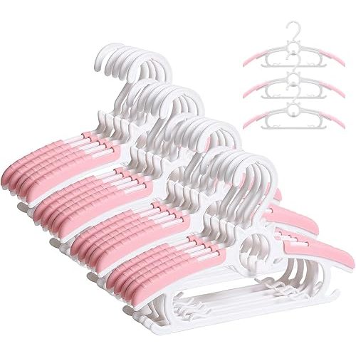 Baby Hangers for Nursery Closet,Infant Hangers 20 Pink Non-Slip and Extendable Plastic Children's Newborn Baby Hangers 11"-14" Adjustable Children Coat Hanger for Girl Boy Toddler Kids Child