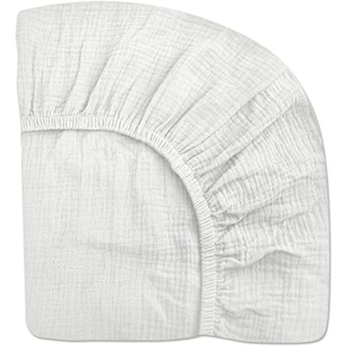 Crib Sheets for Boys Girl, Fitted Baby Toddler Bed Sheets 28" x 52", Neutral Muslin Cotton Crib Mattress Sheet with Boho Style, Soft and Breathable Comfort (Crib Sheet, White)