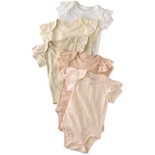 Butterblu Baby Girls' Rory 5-pack Short Sleeve Ruffle Shoulder Bodysuits 100% Organic Cotton for Baby Girls