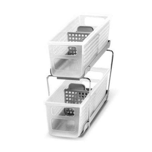 Mini Two-tier Organizer With Dividers Frost/gray - Madesmart: Polyethylene Steel, Spot Clean, Utility Storage Bin
