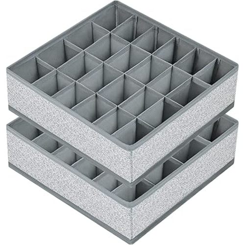 Joyoldelf Sock Drawer Organizer Underwear Organizer, 24 Cell Collapsible Closet Organizer Underwear Storage Boxes for Socks, Ties, Belts (Gray)