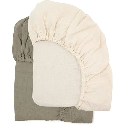 snuggle me® Organic Cotton Crib Sheet 2 Pack - Baby Crib Sheets Girl & Boy, 2 Neutral Shades, Silky-Soft, Breathable & Gentle, Fits Standard-Sized Cribs (52″ x 28″)