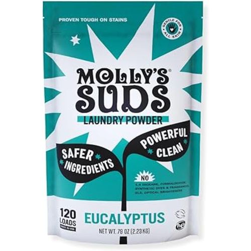 Molly's Suds Original Laundry Detergent Powder | Clean Laundry Detergent Powder for Sensitive Skin | Simple, Effective Ingredients, Stain Fighting | 120 Load (Eucalyptus)