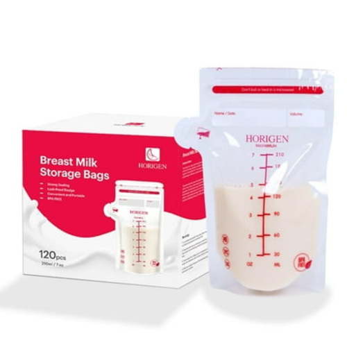HORIGEN Breastmilk Storage Bags, 120 Count, 7 oz 210mlBaby Essentials,BPA-Free Freezer Safe Breastmilk Bags with Date Labels, Leak-Proof Double Zipper for Travel