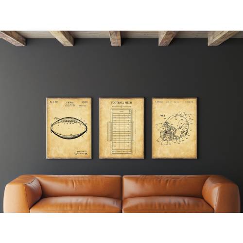 Football Patent Print Set of 3, American Football Patent, Helmet Poster, Football Field Diagram Blueprint, NFL Poster, INSTANT DOWNLOAD