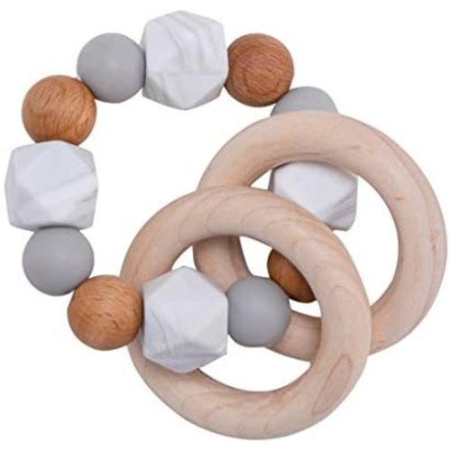 Wooden Teether Baby Teether Nursing Bracelet Silicone Teething Beads Wooden Teething Ring Infant Baby Bracelet Teething Toys Marble