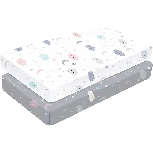 Yoofoss Baby Crib Sheets for Boys Girls, Fitted Crib Sheet 2 Pack for Standard Crib and Toddler Mattress, Super Soft Microfiber Baby Sheet 28x52x8in(Cloud)