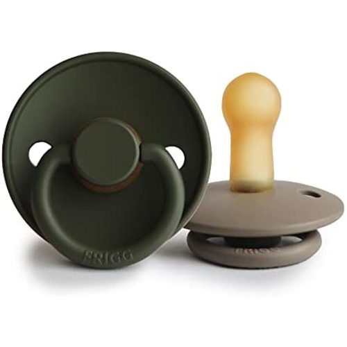FRIGG Natural Rubber Baby Pacifier | Made in Denmark | BPA-Free (Portobello/Olive, 6-18 Months)