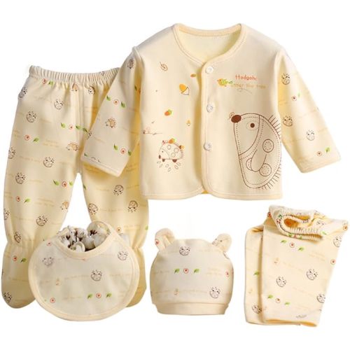 Gajaous Newborn Baby Girl Clothes Set 5pcs Cotton Clothes Set 0-3 Months Tops Hat Pants Romper, Yellow #1, One size : Amazon.es: Fashion