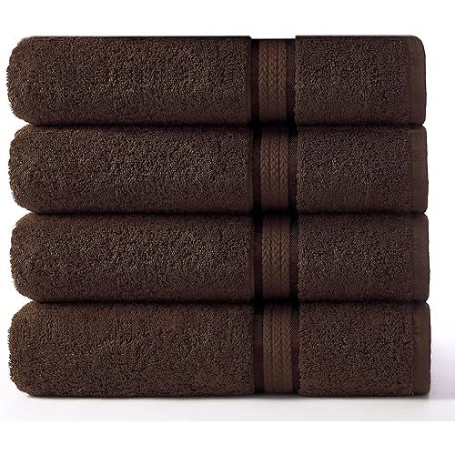 COTTON CRAFT Ultra Soft Bath Towels - 4 Pack Extra Large Bath Towels - Oversized 30x54 - Absorbent Everyday Luxury Hotel Spa Gym Shower Beach Pool Camp Dorm - 100% Cotton - 580 GSM - Chocolate Brown