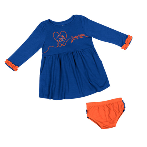 Boise State Infant Dress Ls Ruffle Bloomer Heart Logo | Bronco Shop - The Official Boise State Bookstore