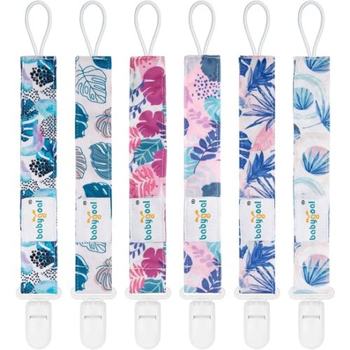 Babygoal Hawaii Pacifier Clips, 6 Pack Binky Paci Holder Clips and Leash for Boys and Girls Fits for Most Pacifier, Binkie Styles & Baby Teethers & Toys and Gift 6PS25
