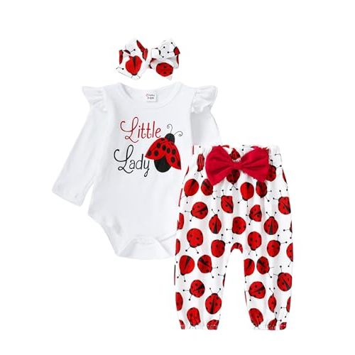 PATPAT Baby Girl Clothes Long Sleeve Outfits Set 3PCS Trousers Set with Headband