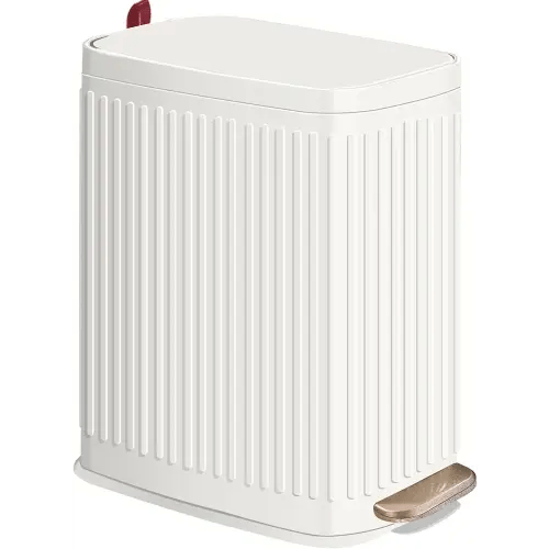Small Bathroom Trash Can with Air Freshener Soft Close Lid, 6 Liter/ 1.6 Gallon Stainless Steel Garbage Can with Removable Inner Bucket,Step Pedal, Slim Wastebasket for Bedroom, Toilet (Ivory White)
