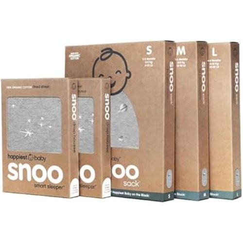 Happiest Baby The Big Bundle 100% Organic Cotton - Includes 3 SNOO Sacks and 2 SNOO Bassinet Fitted Sheets (Graphite Planets)