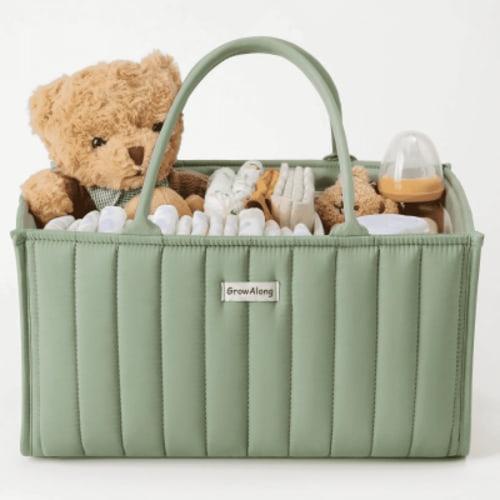 GrowAlong Portable Cotton Diaper Caddy Organizer for Nursery, Baby Basket, Newborn Diaper Caddy in Green