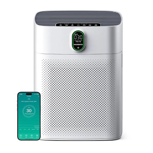 MORENTO Air Purifier for home Large Rooms up to 1076 ft2, Wi-Fi and Alexa compatible, PM2.5 Air Quality Display, Auto Mode, HEPA Filter Removes Dust, Pollen, Smoke 1 Pack +2 Pack Filters(White)