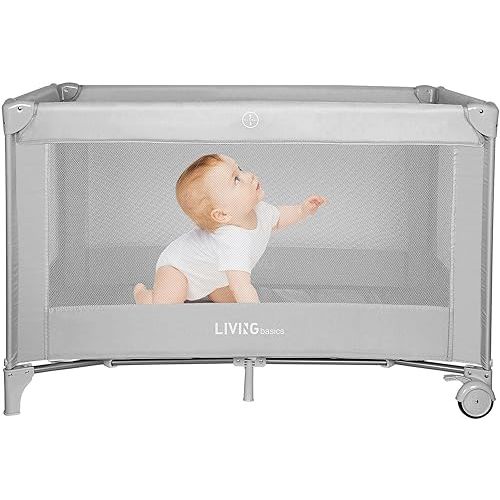 LIVINGbasics Foldable Baby Playard, Safety Activity Center Playpen with Wheel for Home/Travel/Outdoor