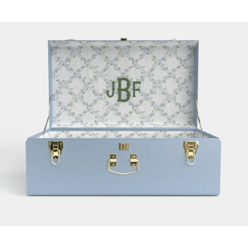 Grand Trunk - Color: Light Blue - Timeless Trellis -Monogram: Waterford - J B F - Hunter Green thread color