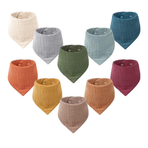 Konssy Muslin Baby Bibs 10 Pack Baby Bandana Drool Bibs 100% Cotton for Unisex Boys and Girls, Soft Absorbent Set for Teething and Drooling
