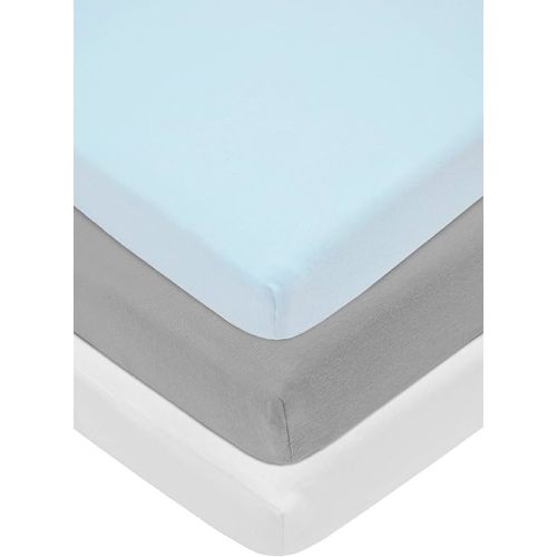 American Baby Company 15" x 33" Fitted Bassinet Sheet, 100% Natural Cotton Jersey Knit, Blue/Gray/White, Soft Breathable, for Boys and Girls, Pack of 3